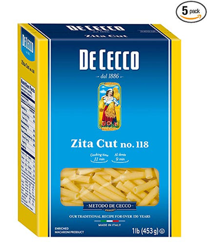 De Cecco Semolina Pasta, Zita Cut No.118 - 1 lb - 5 Pk