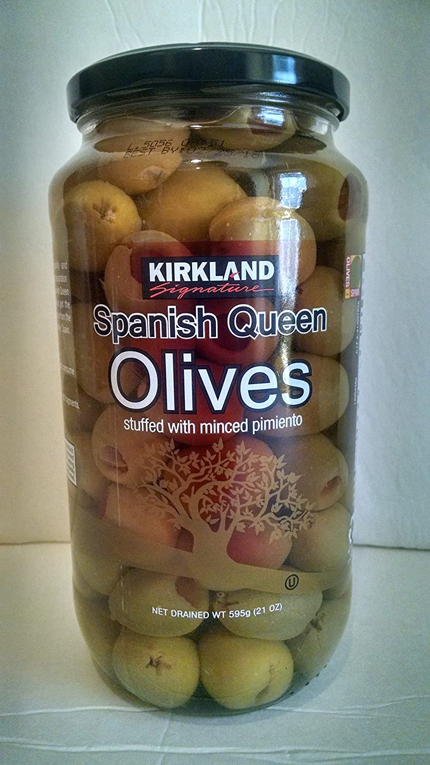 Kirkland Signature Spanish Queen Olives Stuffed with Pimiento 21 Oz Net Drained Wt.