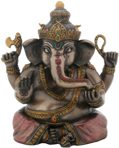 YTC 4.5 Inch Cold Cast Resin Bejeweled Hindu Deity Sitting Ganesha Statue